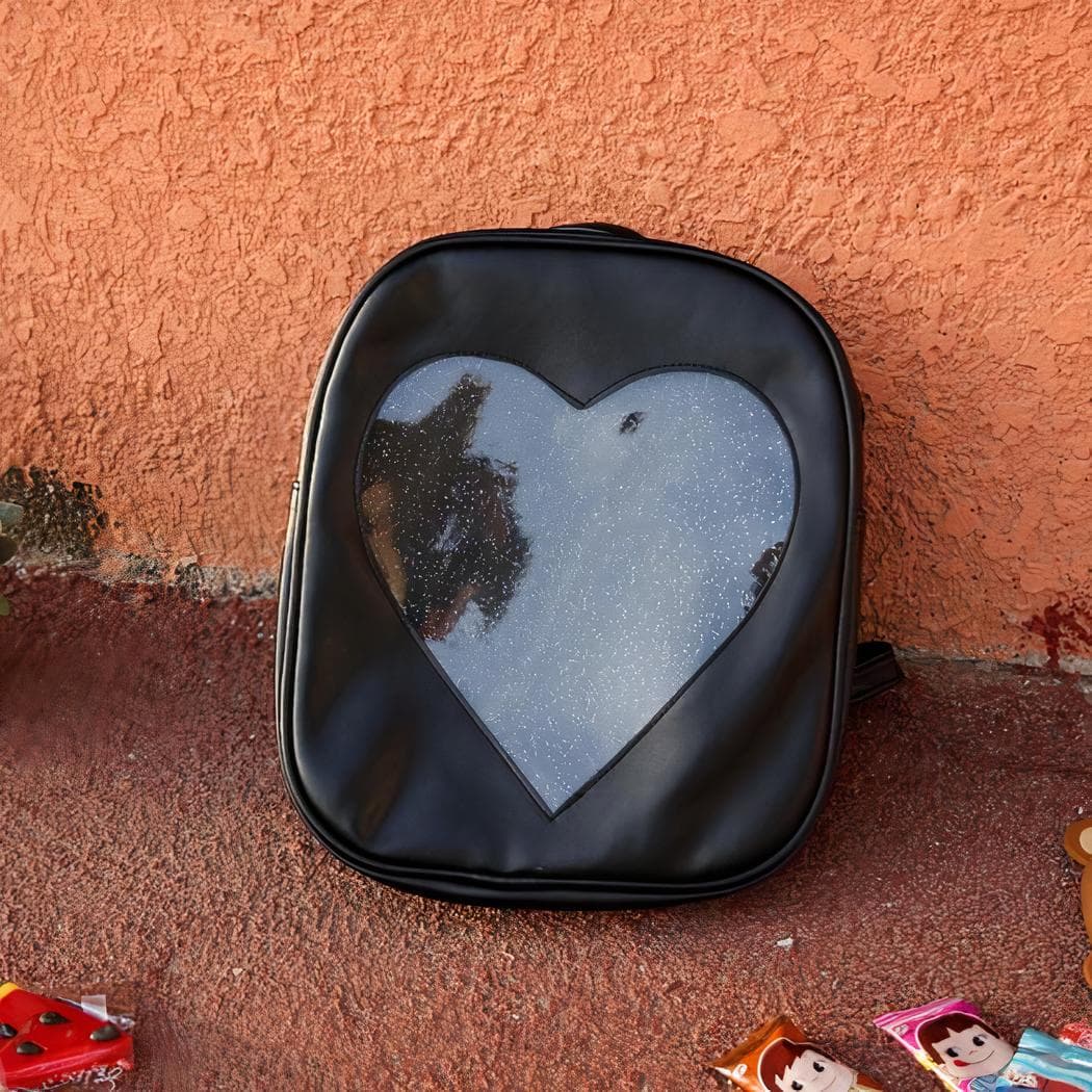 Sac à dos enfant motif cœur transparent - noir