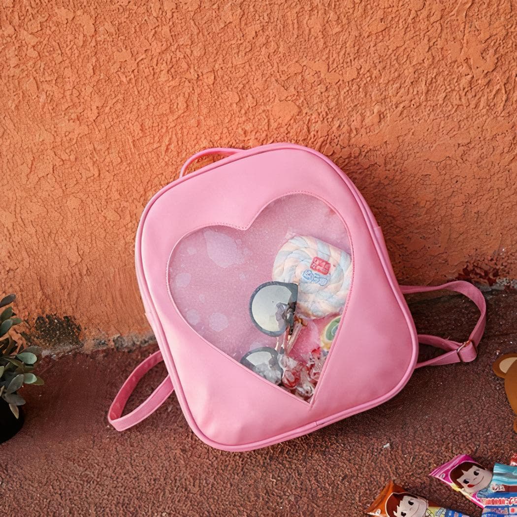 Sac à dos enfant motif cœur transparent - rose