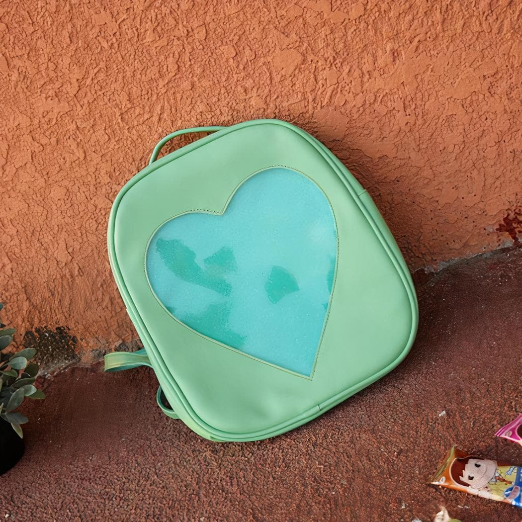 Sac à dos enfant motif cœur transparent - vert