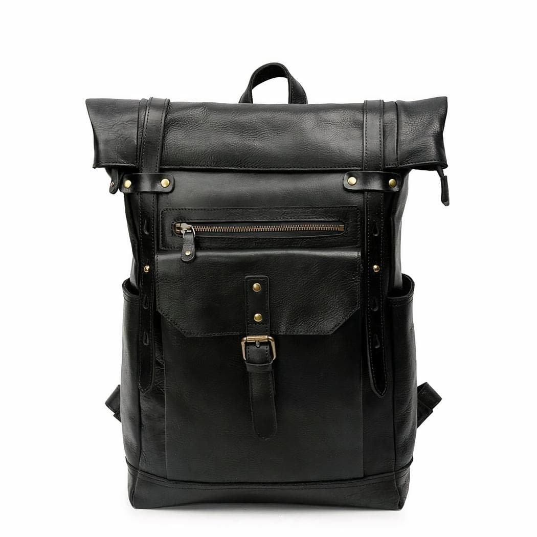 Sac à dos de vélo en cuir - noir