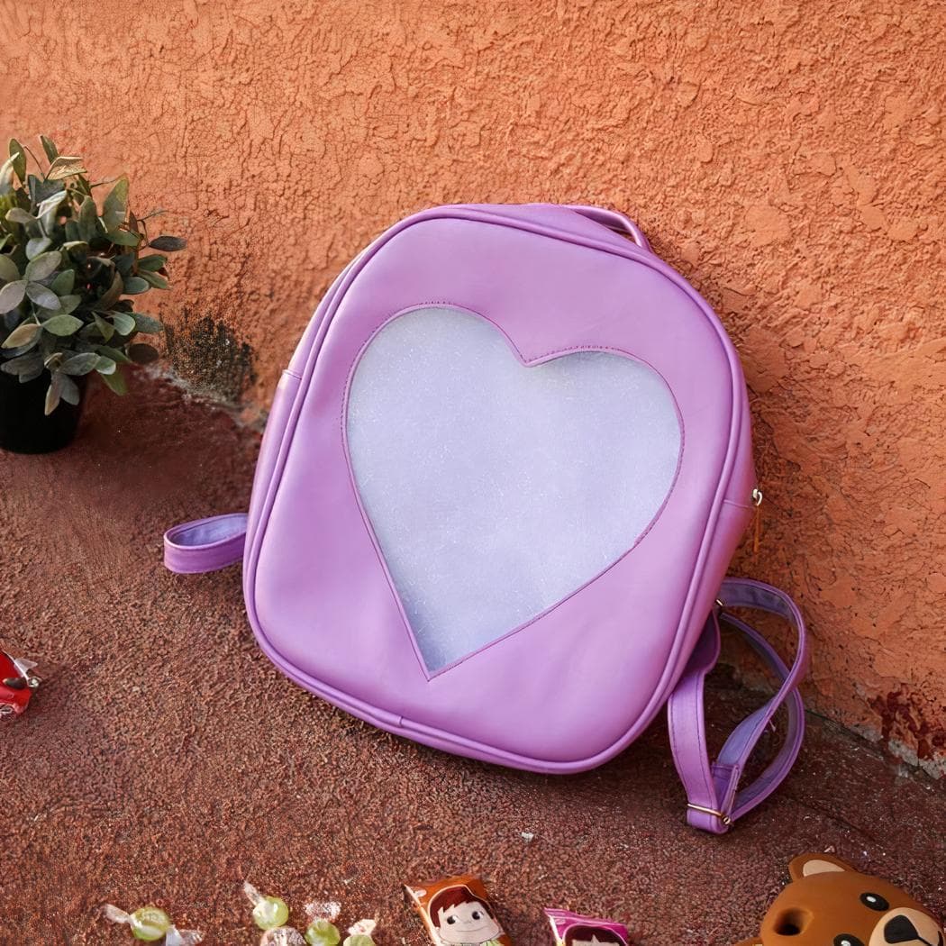 Sac à dos enfant motif cœur transparent - violet