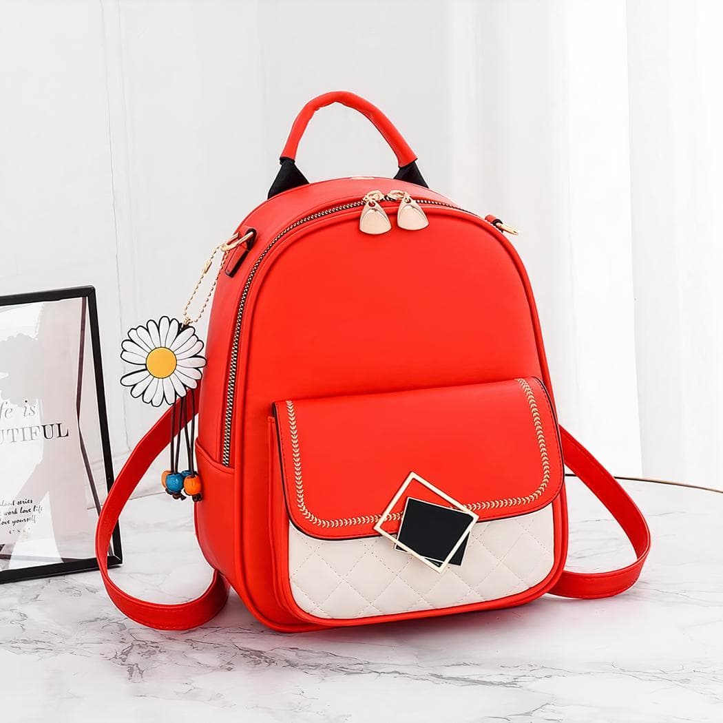 Sac à dos en similicuir bijou pâquerette - rouge