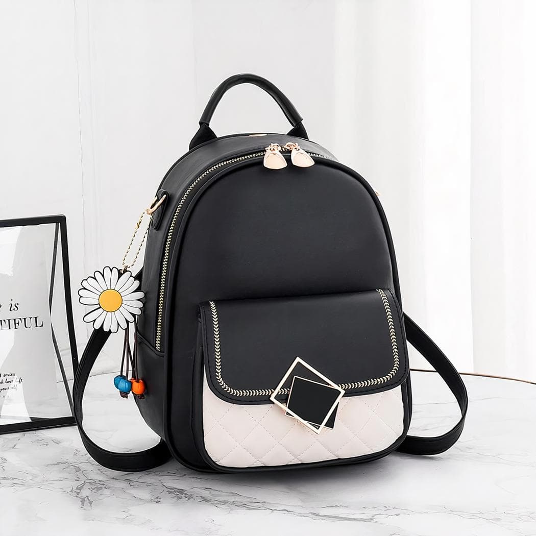 Sac à dos en similicuir bijou pâquerette - noir