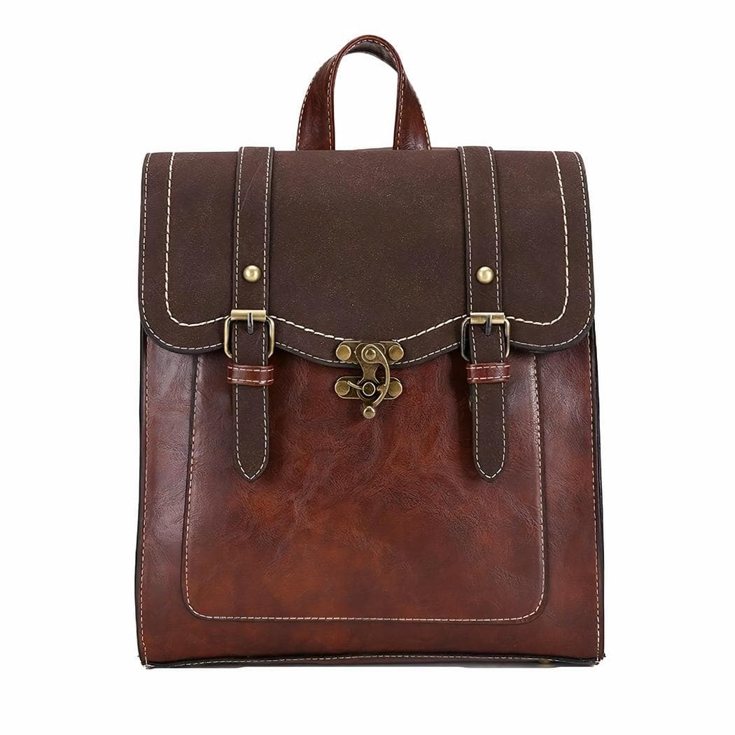 Sac à dos vintage rectangulaire en similicuir pour femme - marron