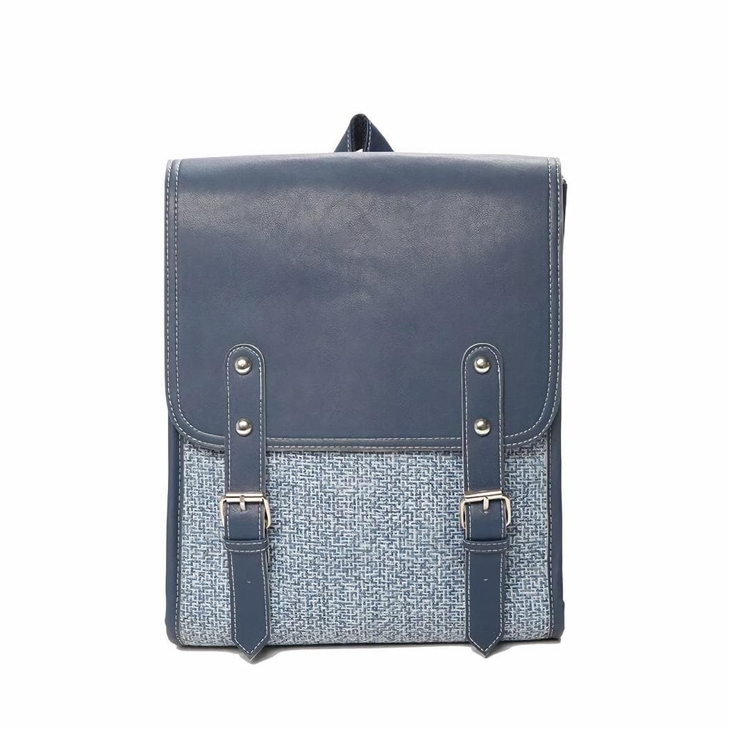 Sac à dos cuir végan style cartable pour femme - bleu