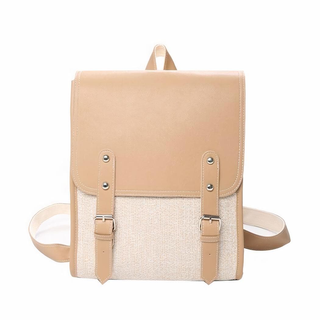 Sac à dos cuir végan style cartable pour femme - marron