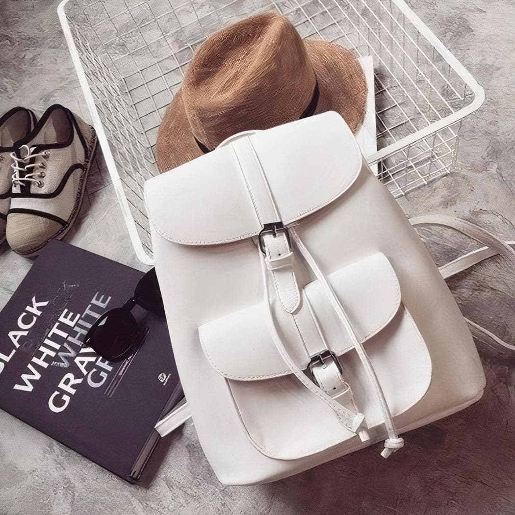 Sac à dos rétro en cuir synthétique pour femme - blanc