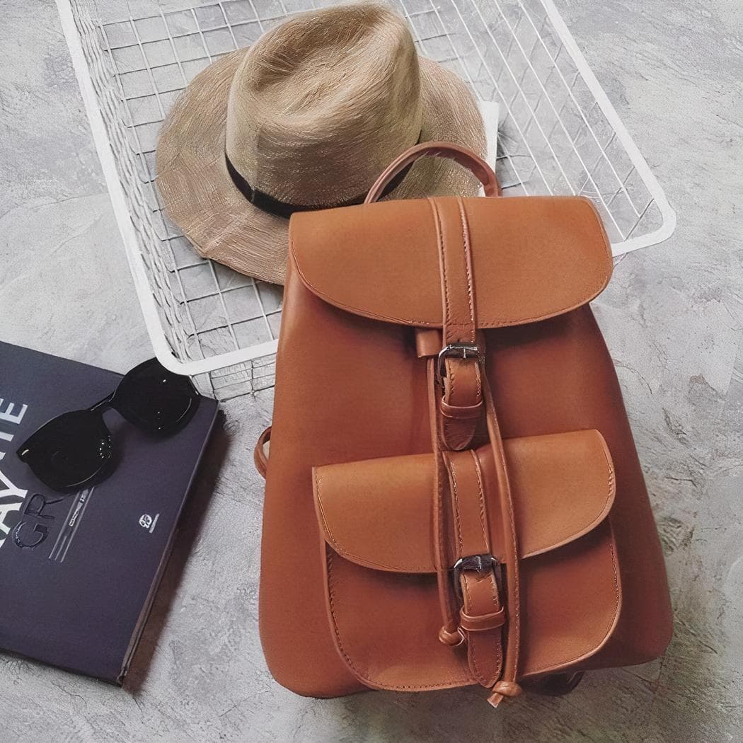 Sac à dos rétro en cuir synthétique pour femme - marron