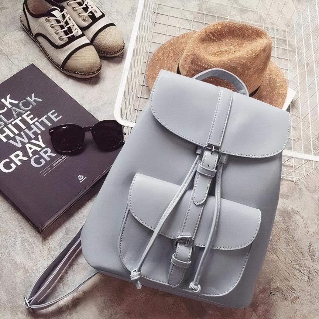 Sac à dos rétro en cuir synthétique pour femme - bleu