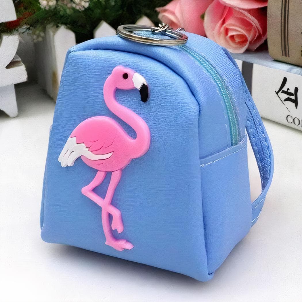 Mini sac à dos femme motif flamant rose - bleu-fonce