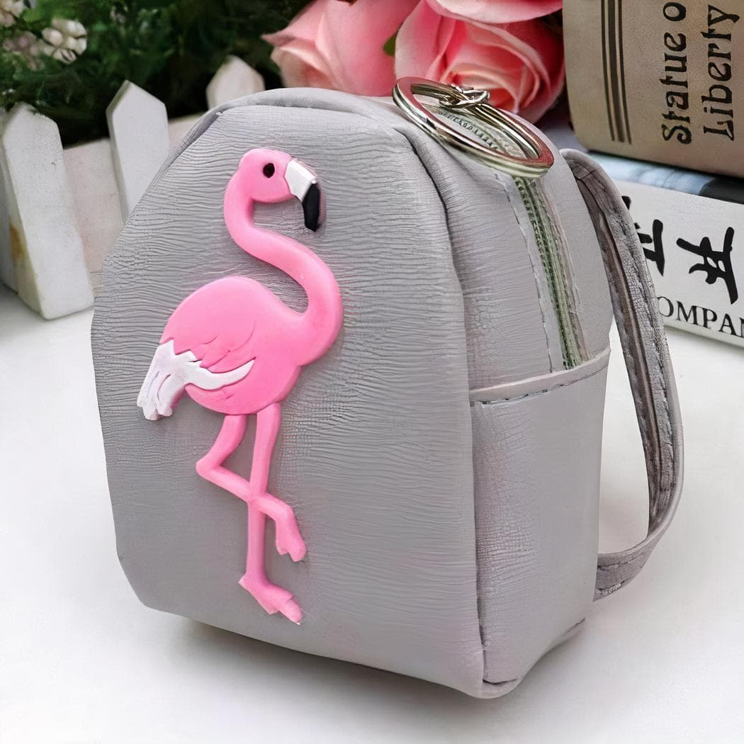 Mini sac à dos femme motif flamant rose - gris