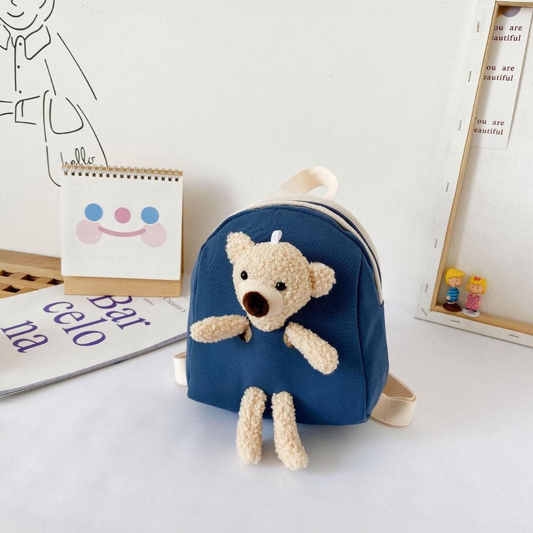 Petit sac à dos coloré avec ours en peluche - bleu