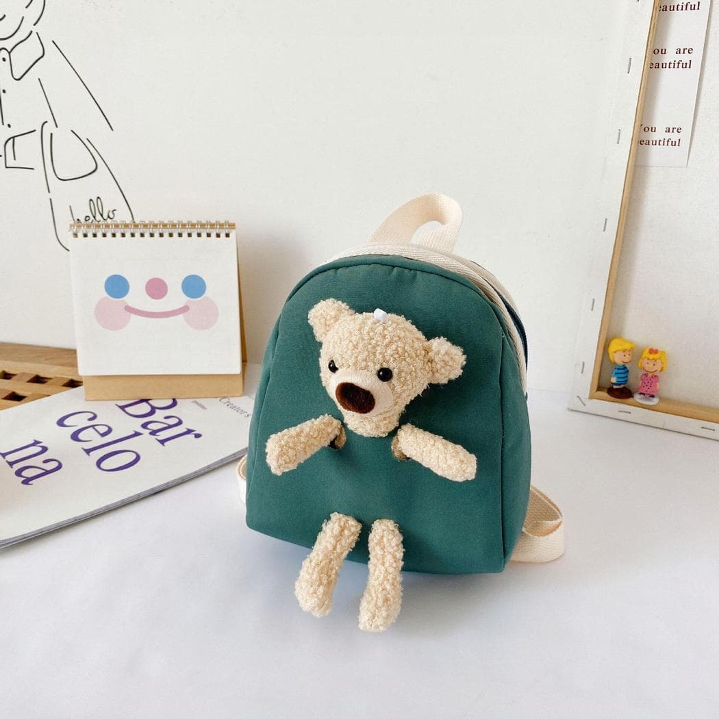 Petit sac à dos coloré avec ours en peluche - vert