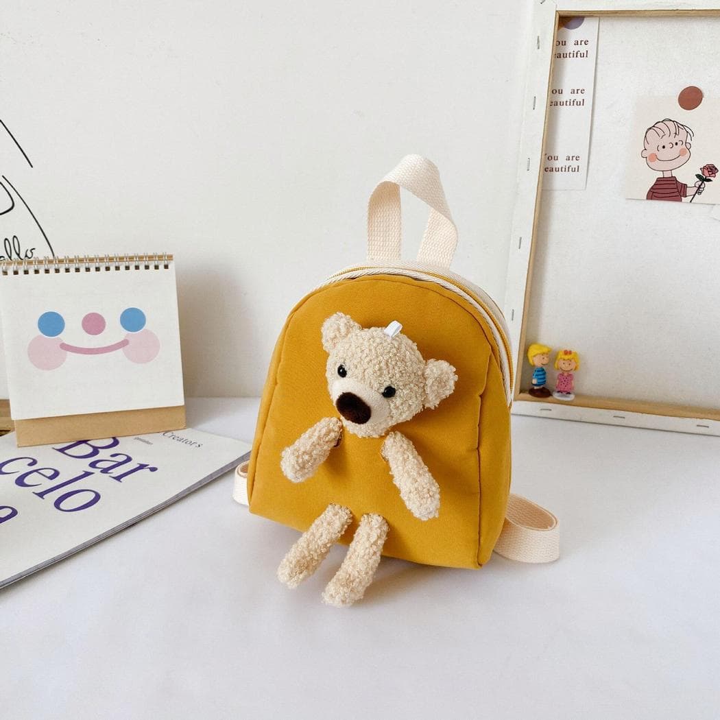 Petit sac à dos coloré avec ours en peluche - jaune