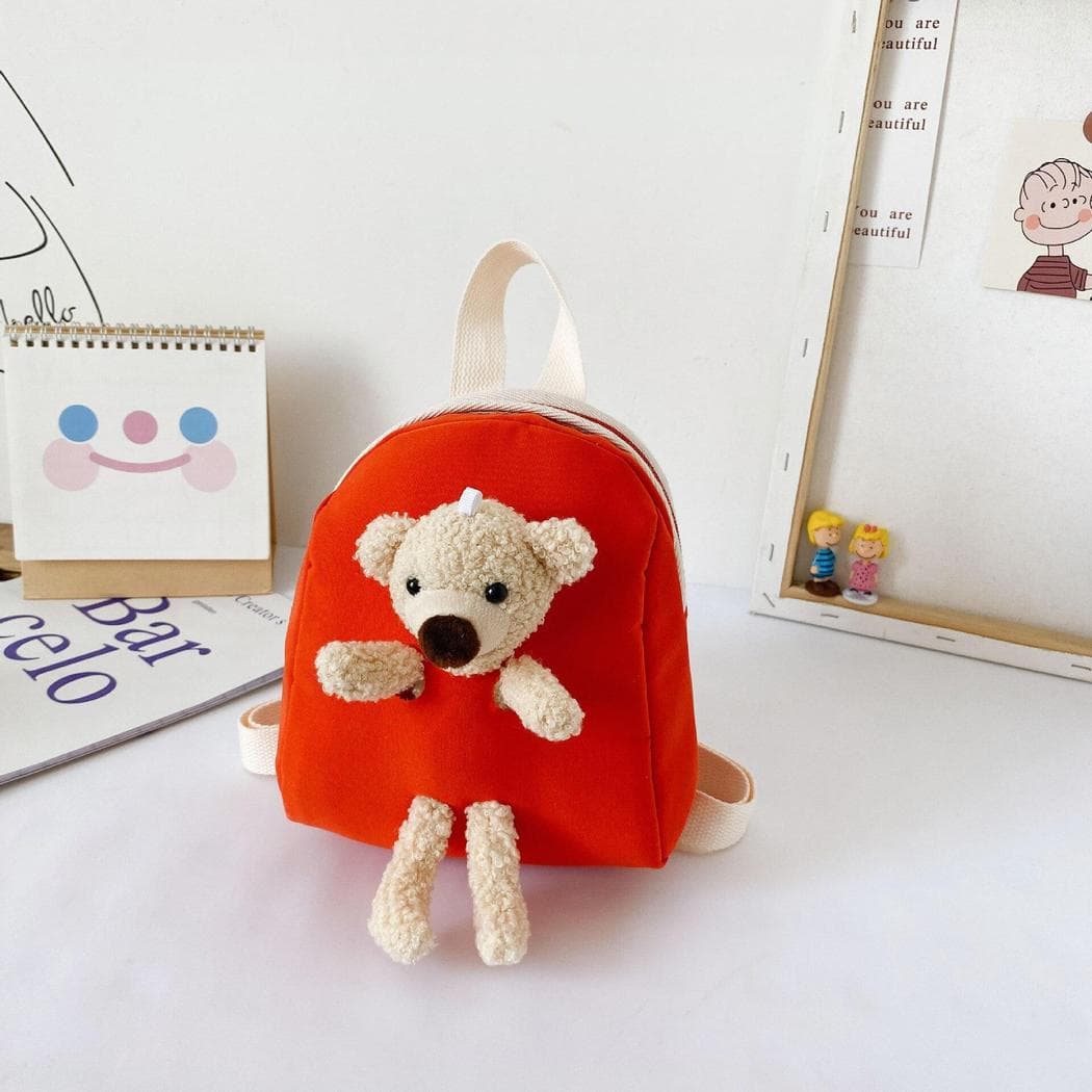 Petit sac à dos coloré avec ours en peluche - rouge