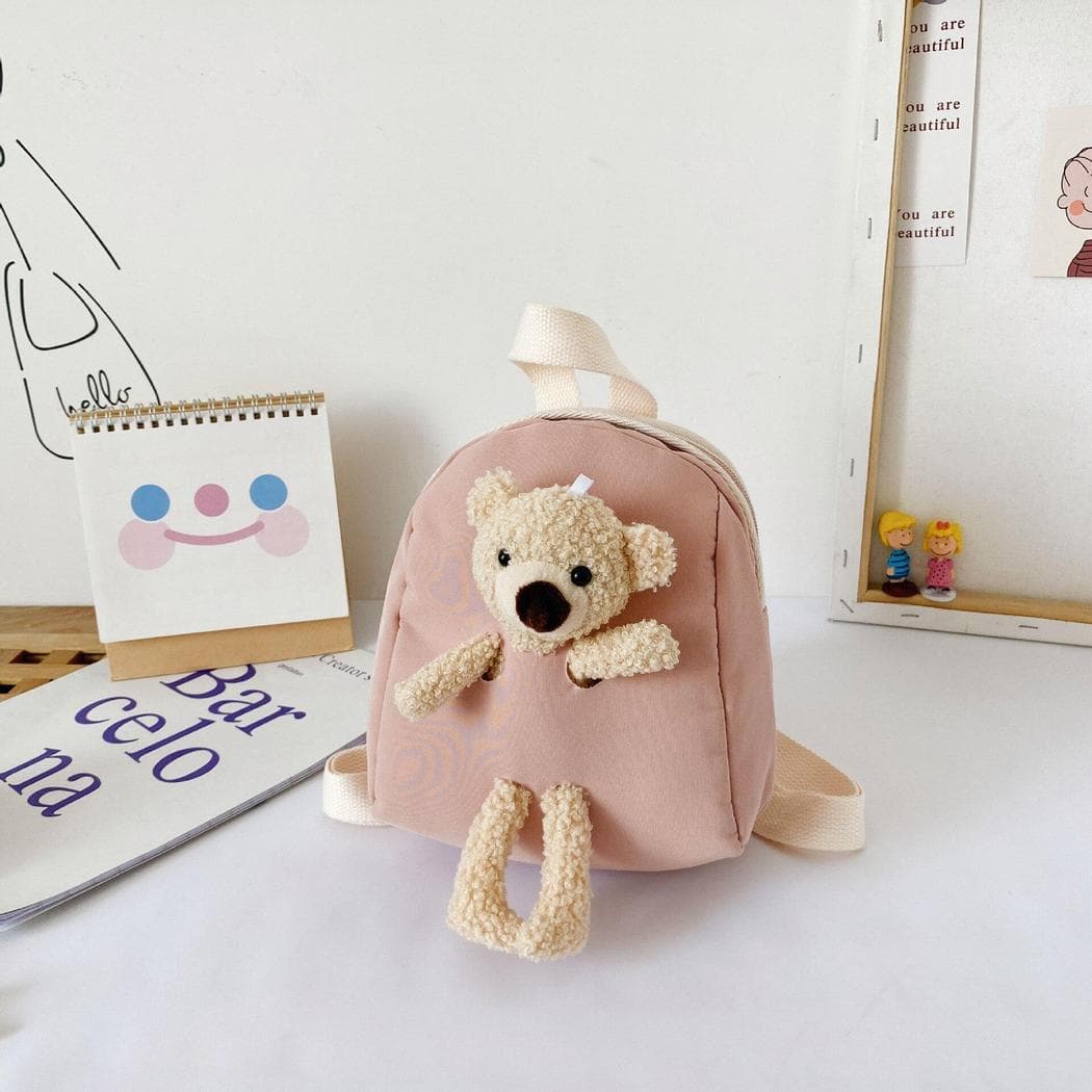 Petit sac à dos coloré avec ours en peluche - rose