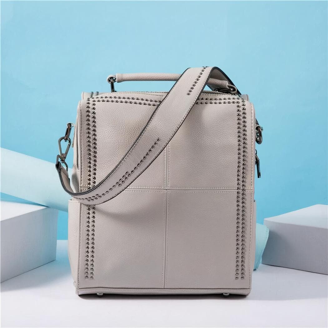 Sac à dos carré en cuir de vache - gris