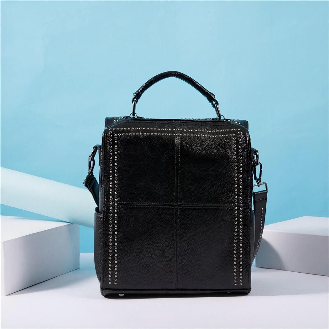 Sac à dos carré en cuir de vache - noir