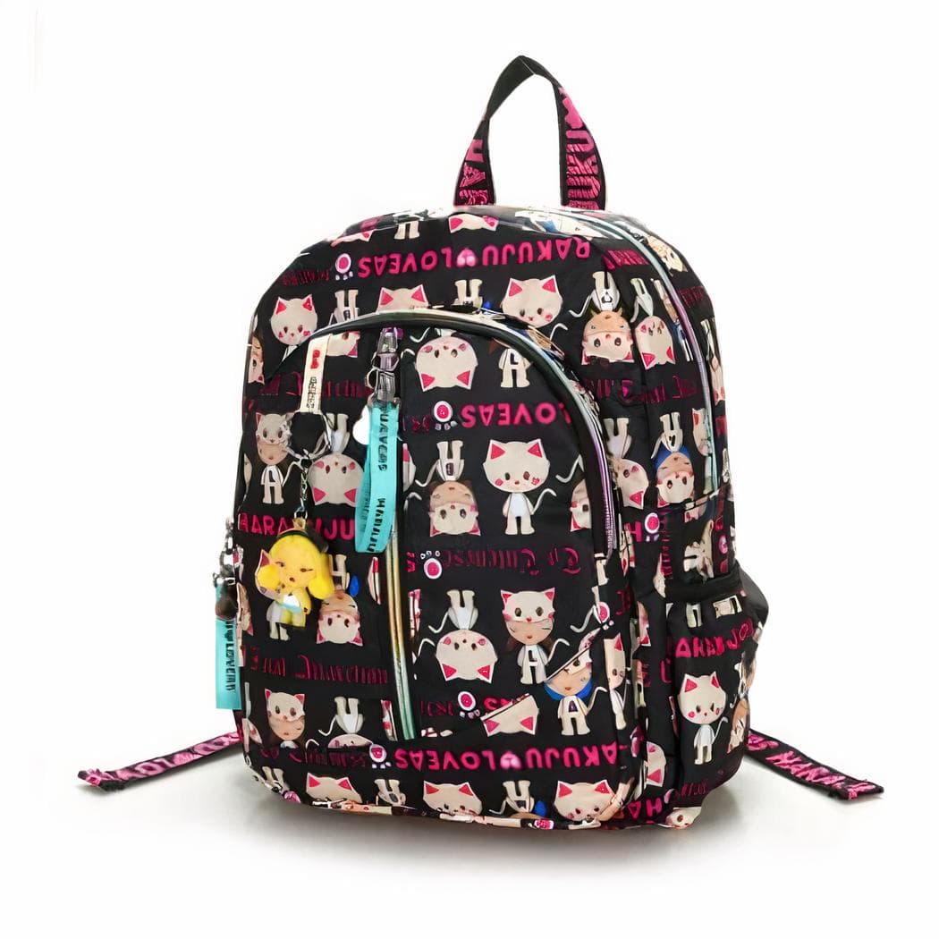 Sac à dos fille imprimé de dessins animés - noir