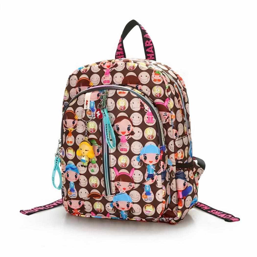 Sac à dos fille imprimé de dessins animés - marron