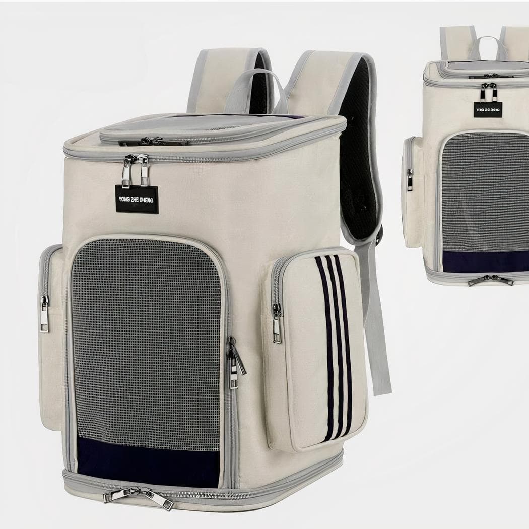Sac à dos respirant double poche pour animaux - blanc