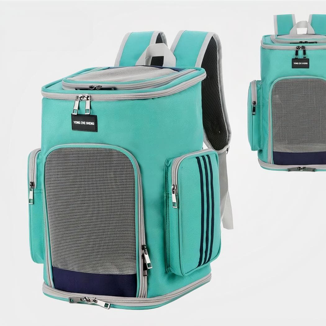 Sac à dos respirant double poche pour animaux - vert