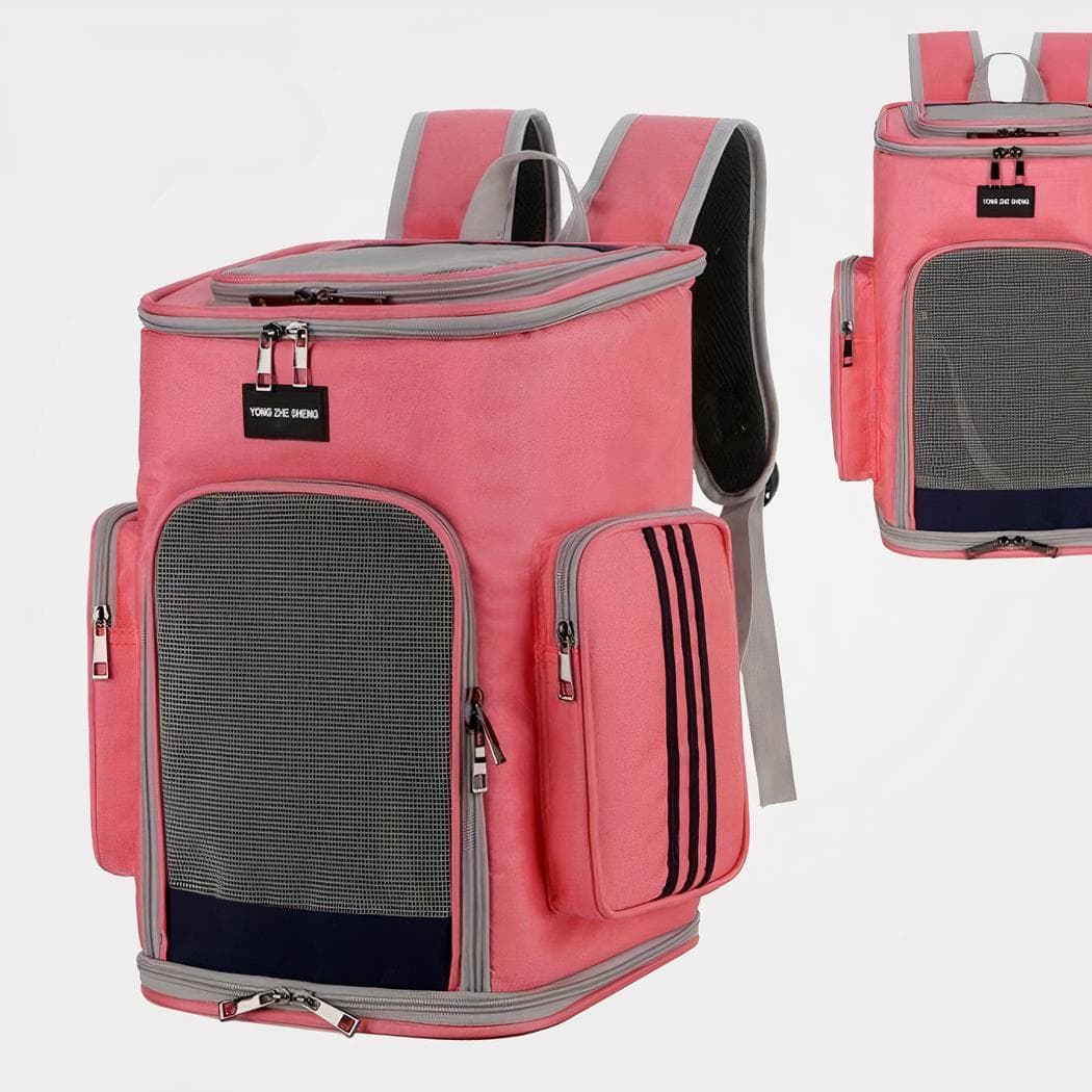 Sac à dos respirant double poche pour animaux - rose