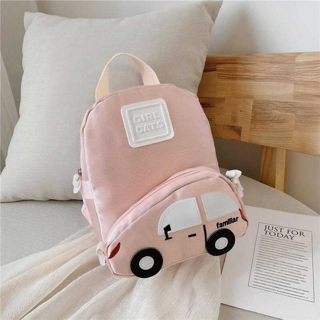 Sac à dos enfant avec poche en forme de voiture - rose