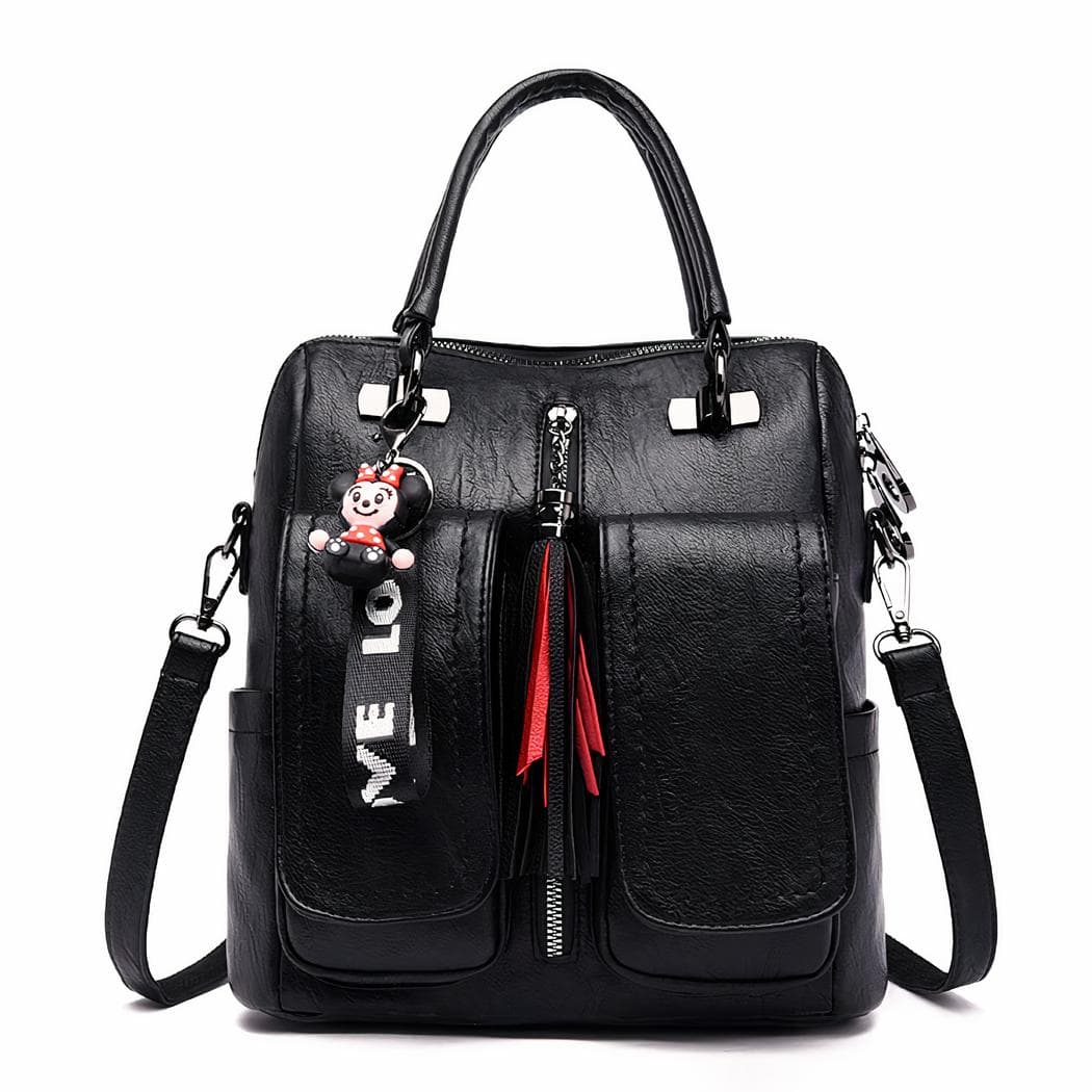 Sac à dos vintage en similicuir souple - noir