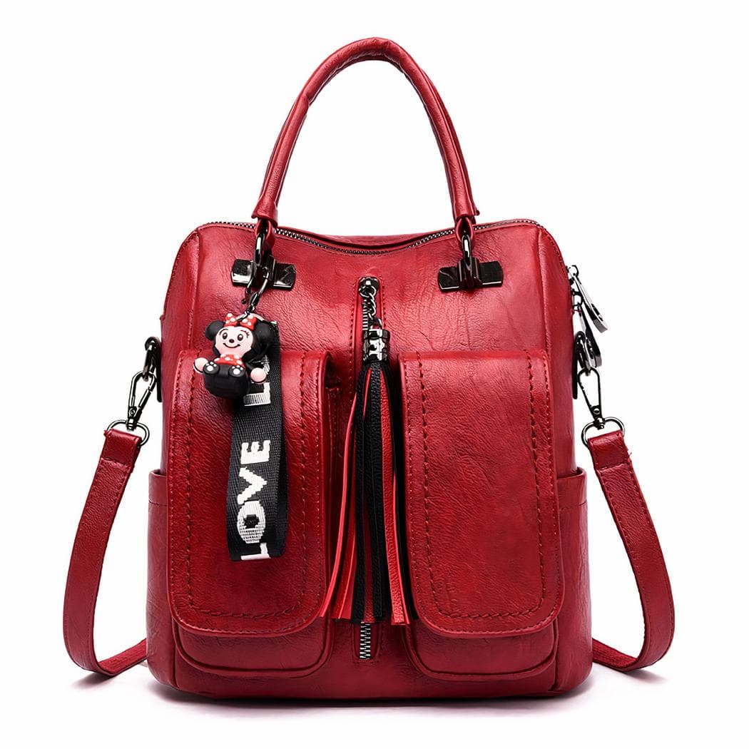 Sac à dos vintage en similicuir souple - rouge