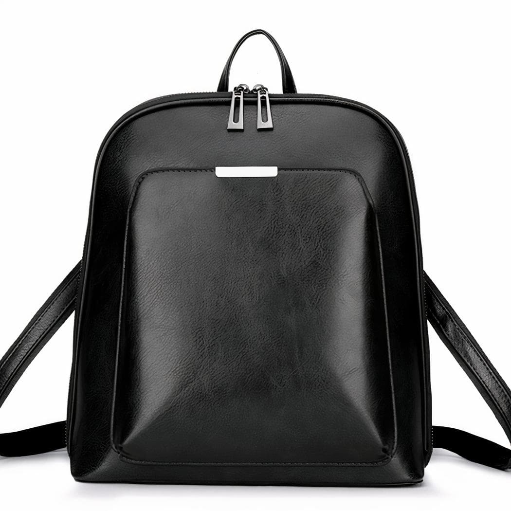 Petit sac à dos vintage en similicuir uni - noir