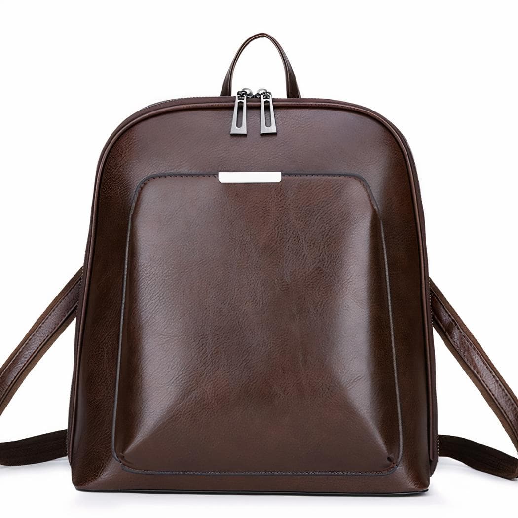 Petit sac à dos vintage en similicuir uni - marron