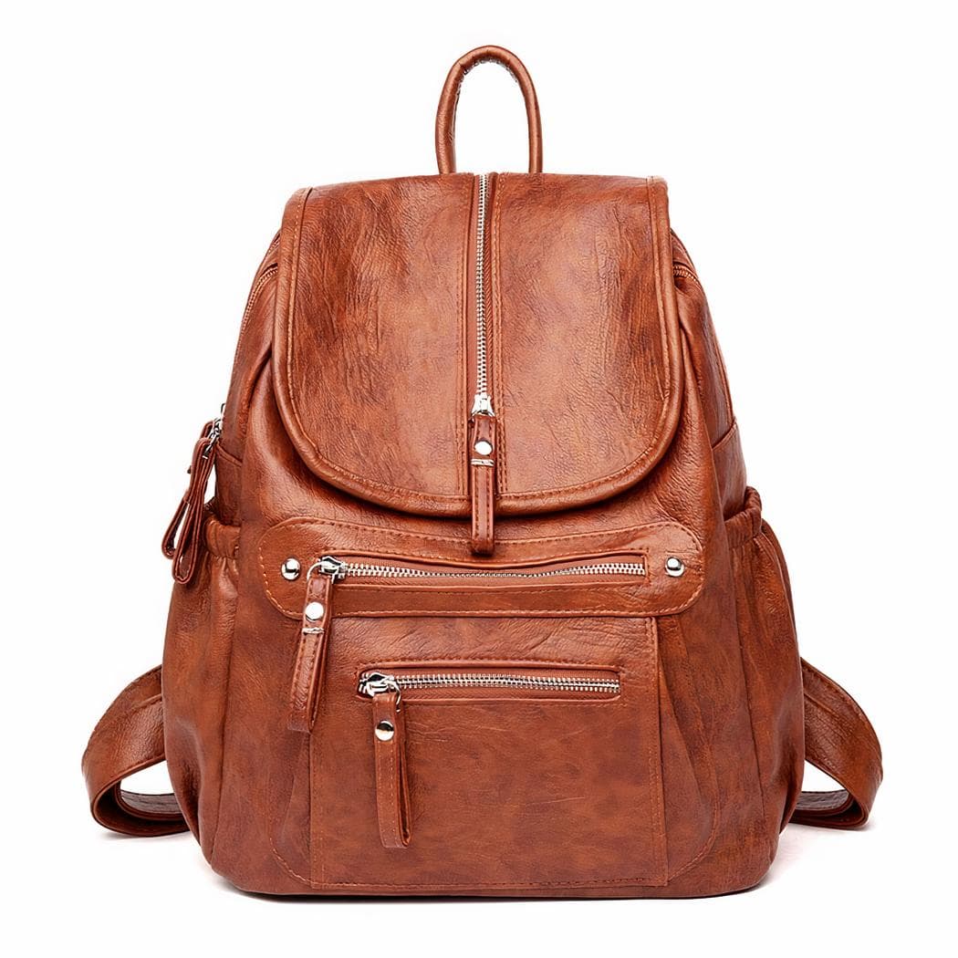 Sac à dos vintage fermeture éclair similicuir - marron