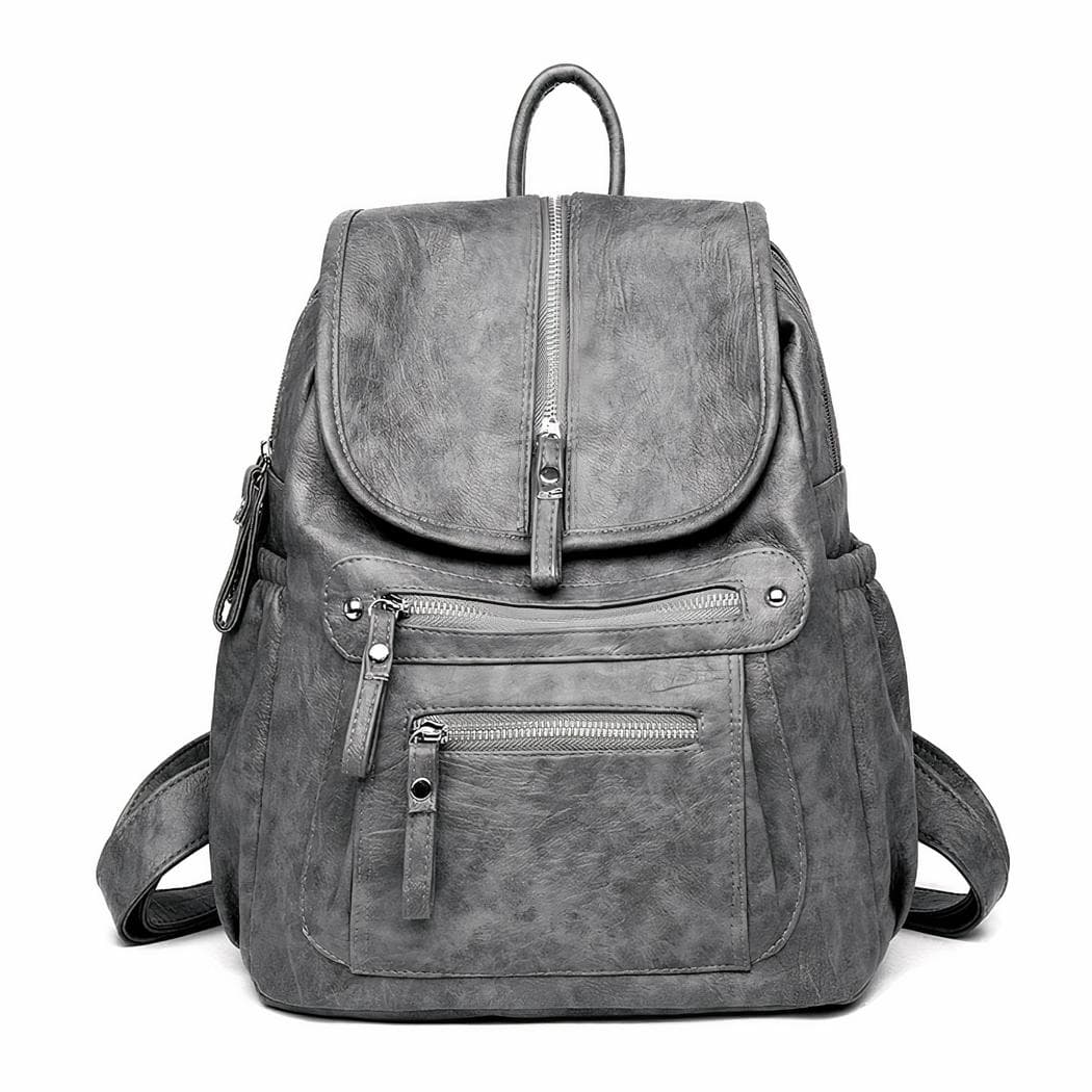 Sac à dos vintage fermeture éclair similicuir - gris