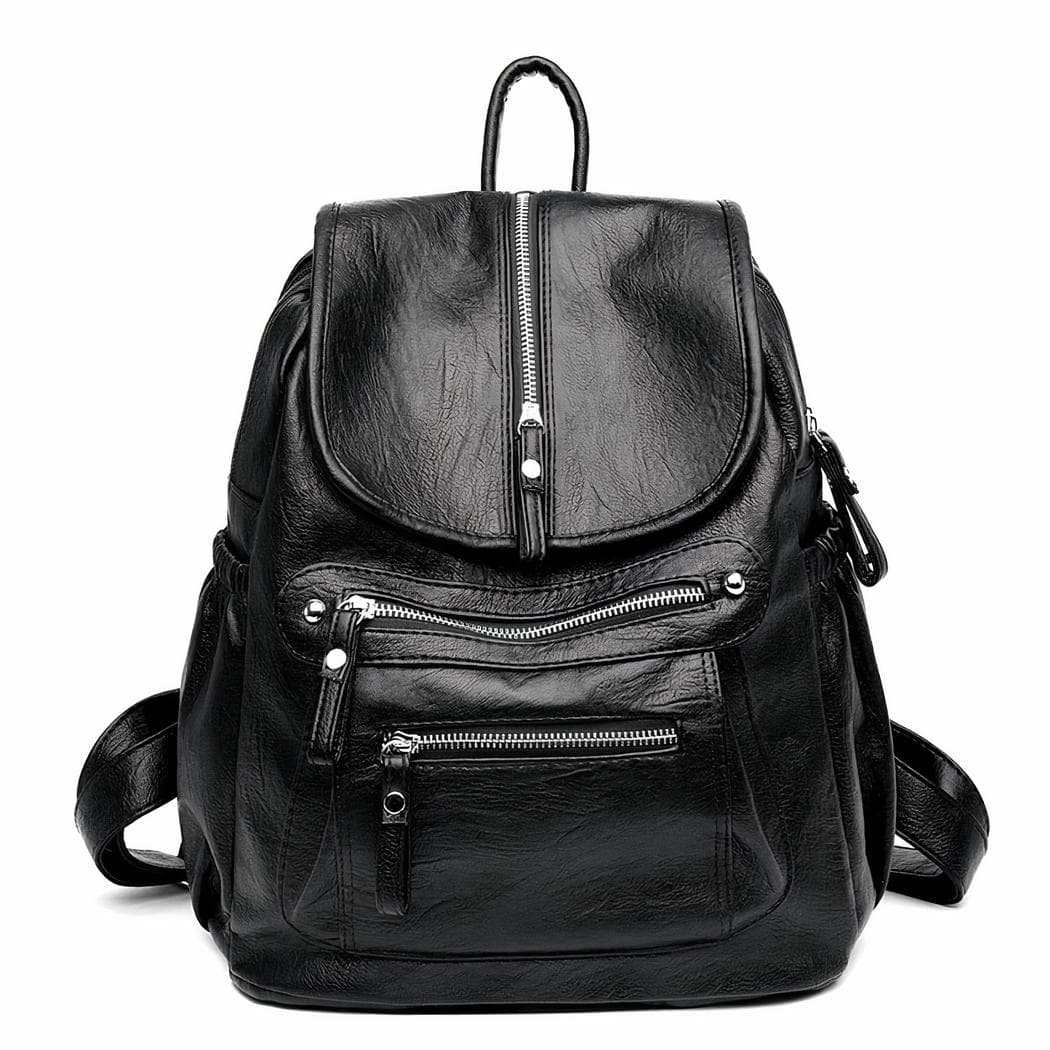 Sac à dos vintage fermeture éclair similicuir - noir