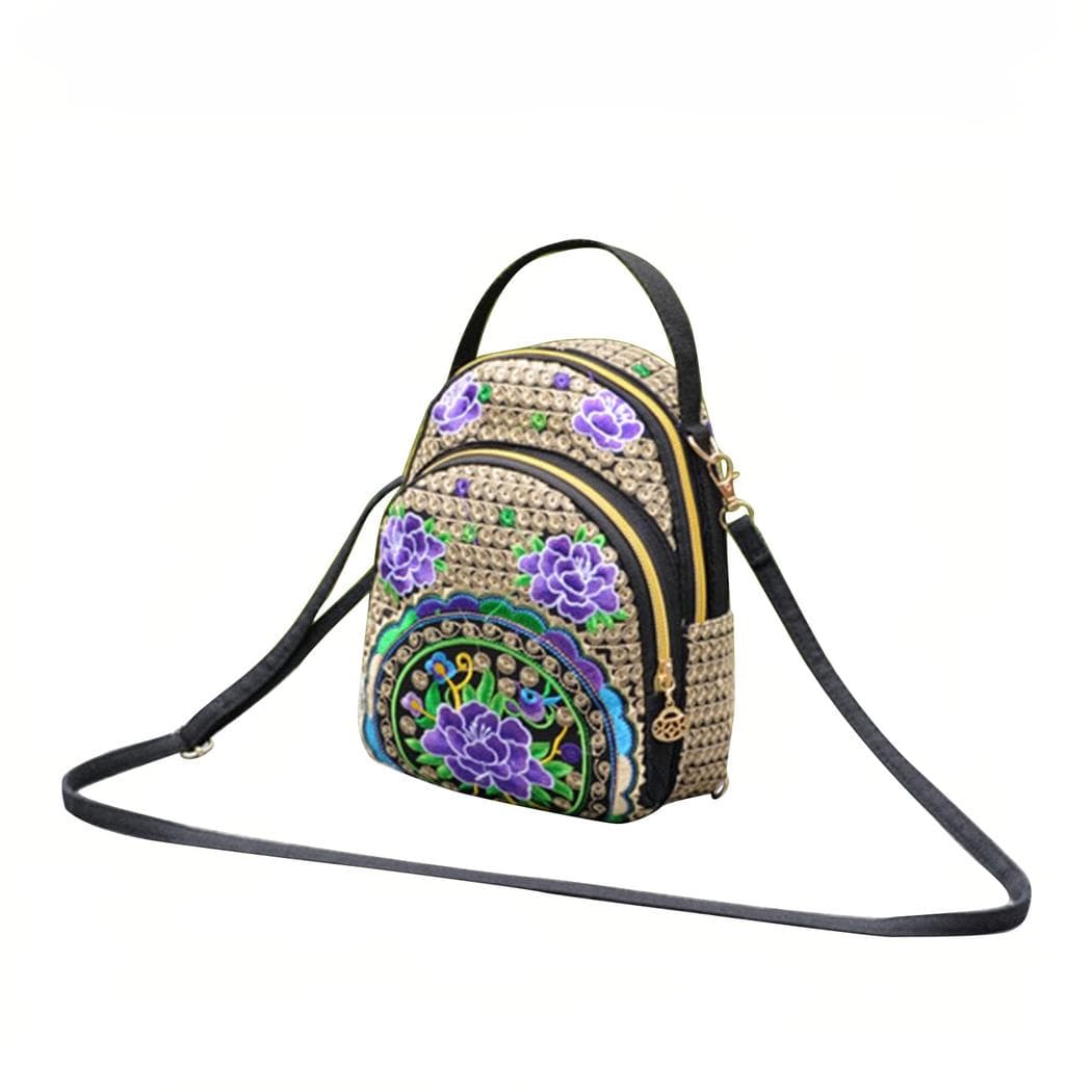 Sac à dos vintage brodé - violet