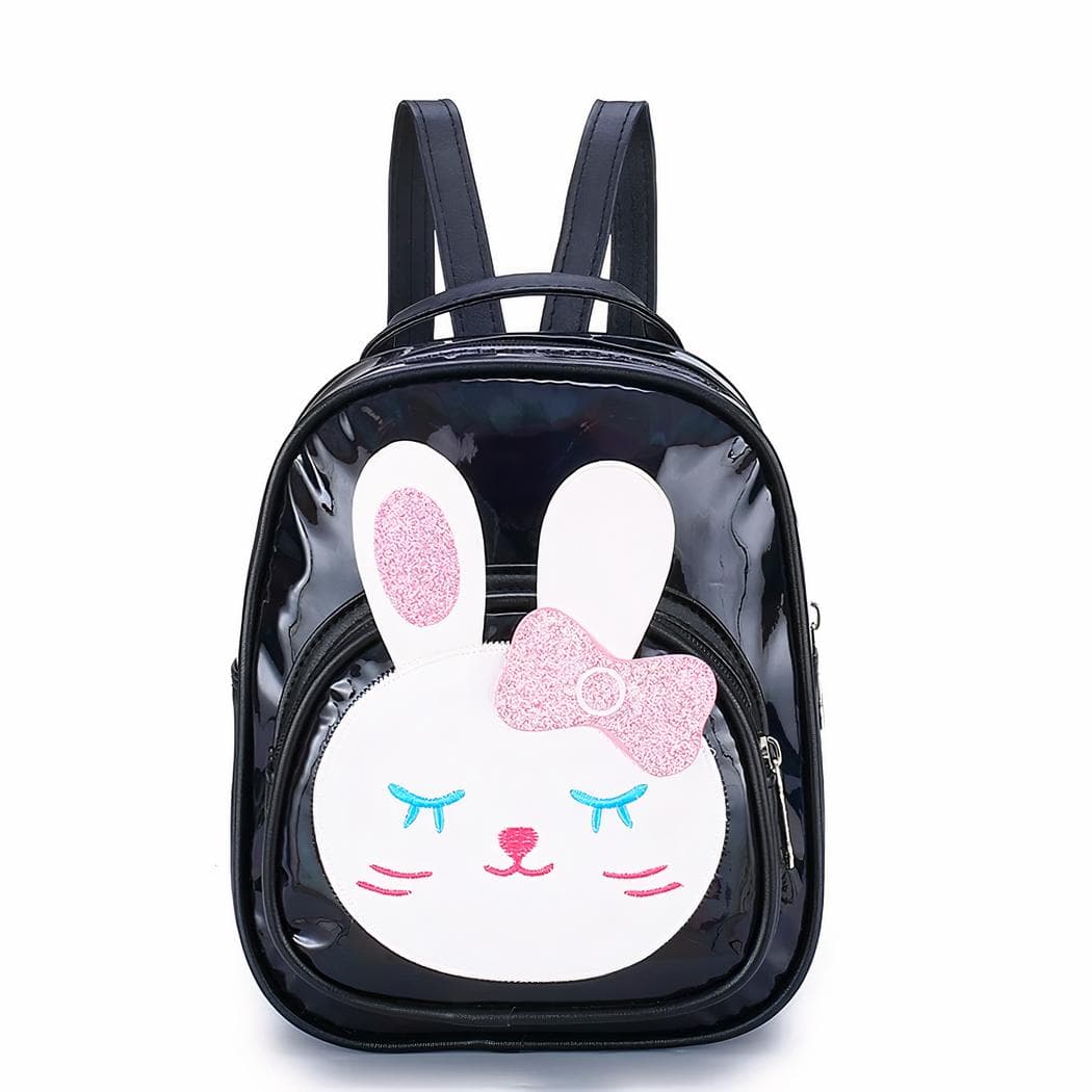 Sac à dos imitation cuir pour fille réfléchissant à motif de lapin - noir