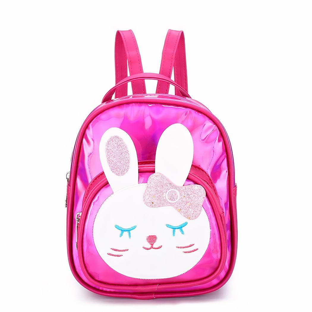 Sac à dos imitation cuir pour fille réfléchissant à motif de lapin - rose-fonce
