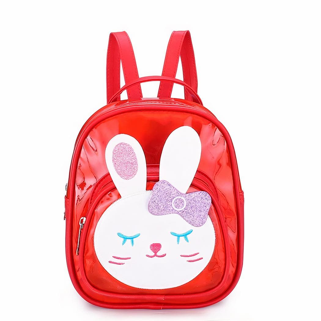 Sac à dos imitation cuir pour fille réfléchissant à motif de lapin - rouge