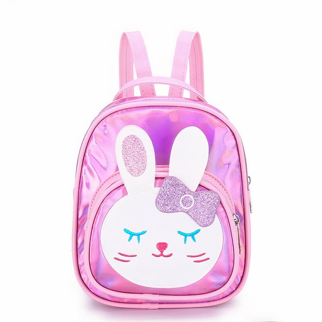 Sac à dos imitation cuir pour fille réfléchissant à motif de lapin - rose