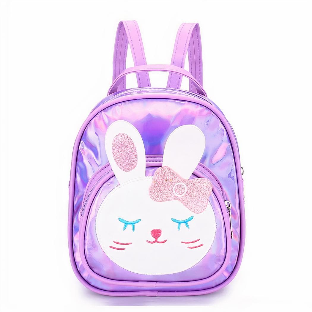 Sac à dos imitation cuir pour fille réfléchissant à motif de lapin - violet