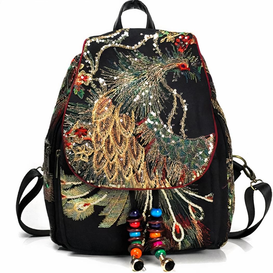 Sac à dos vintage femme à paillettes - noir