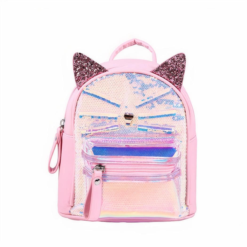 Sac à dos en forme de chat à paillettes - rose
