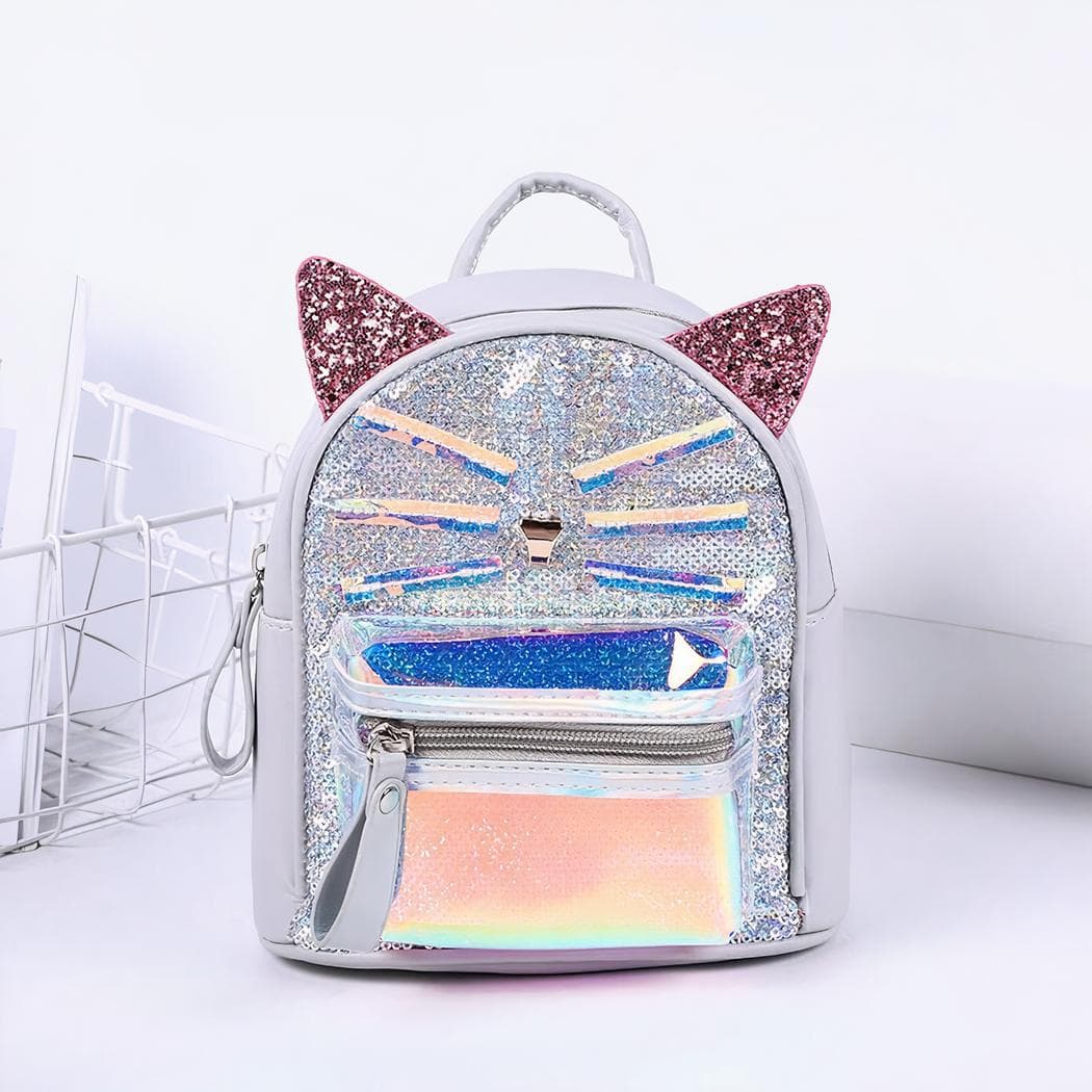 Sac à dos en forme de chat à paillettes - gris