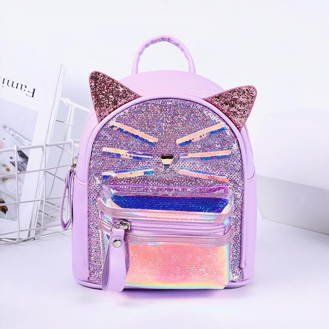 Sac à dos en forme de chat à paillettes - violet
