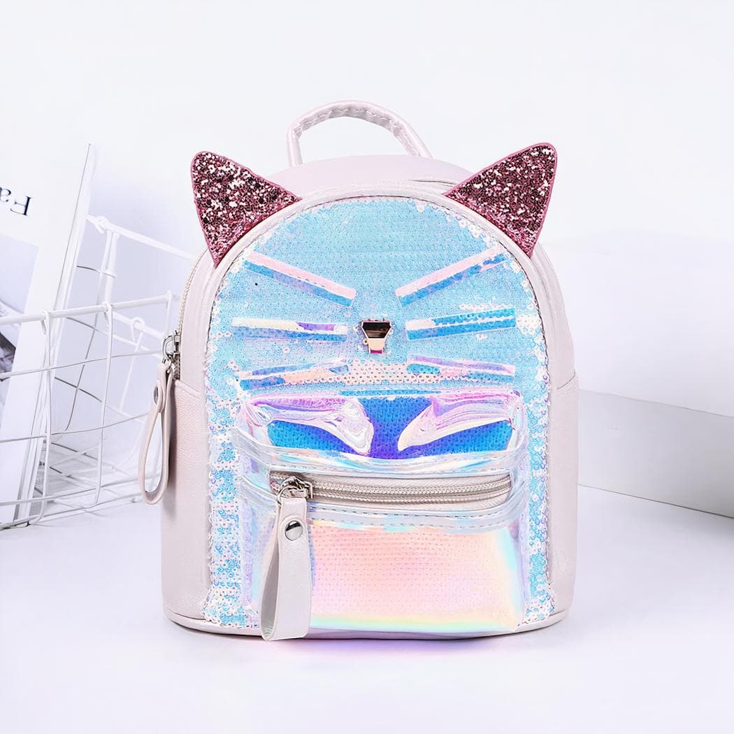 Sac à dos en forme de chat à paillettes - blanc