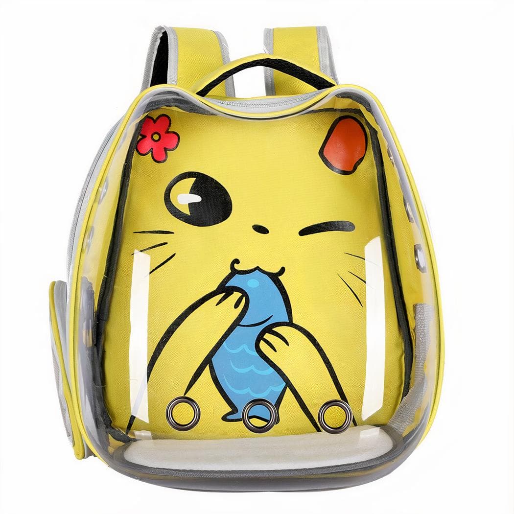Sac à dos transparent motif dessin animé pour chat - jaune