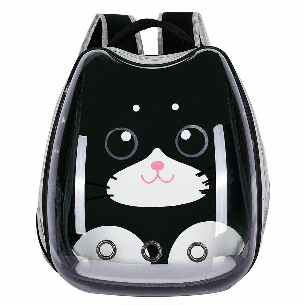 Sac à dos transparent motif dessin animé pour chat - noir