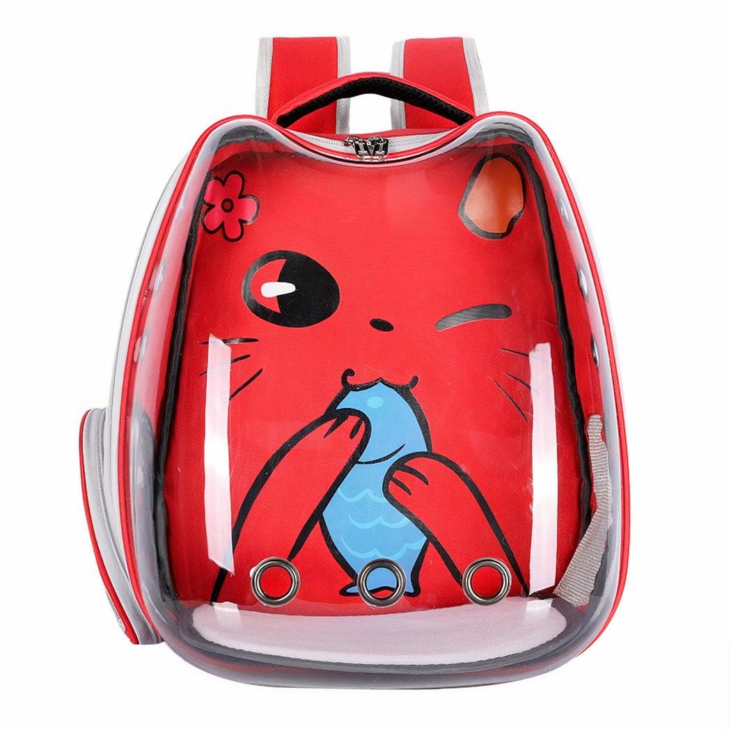 Sac à dos transparent motif dessin animé pour chat - rouge