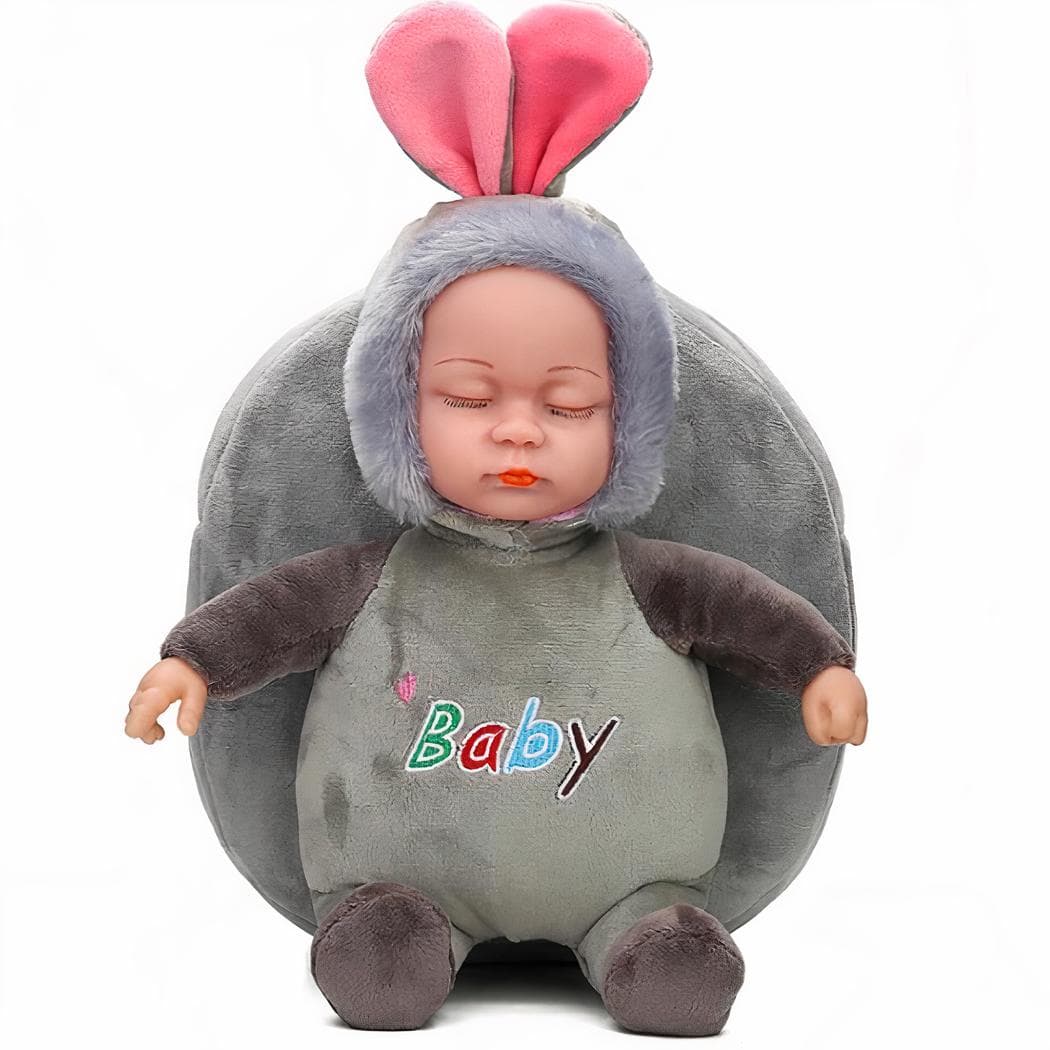 Sac à dos en peluche avec poupon - gris